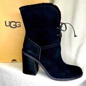UGG Jerene High-Heel Boots 9.5 - Black Sheepskin